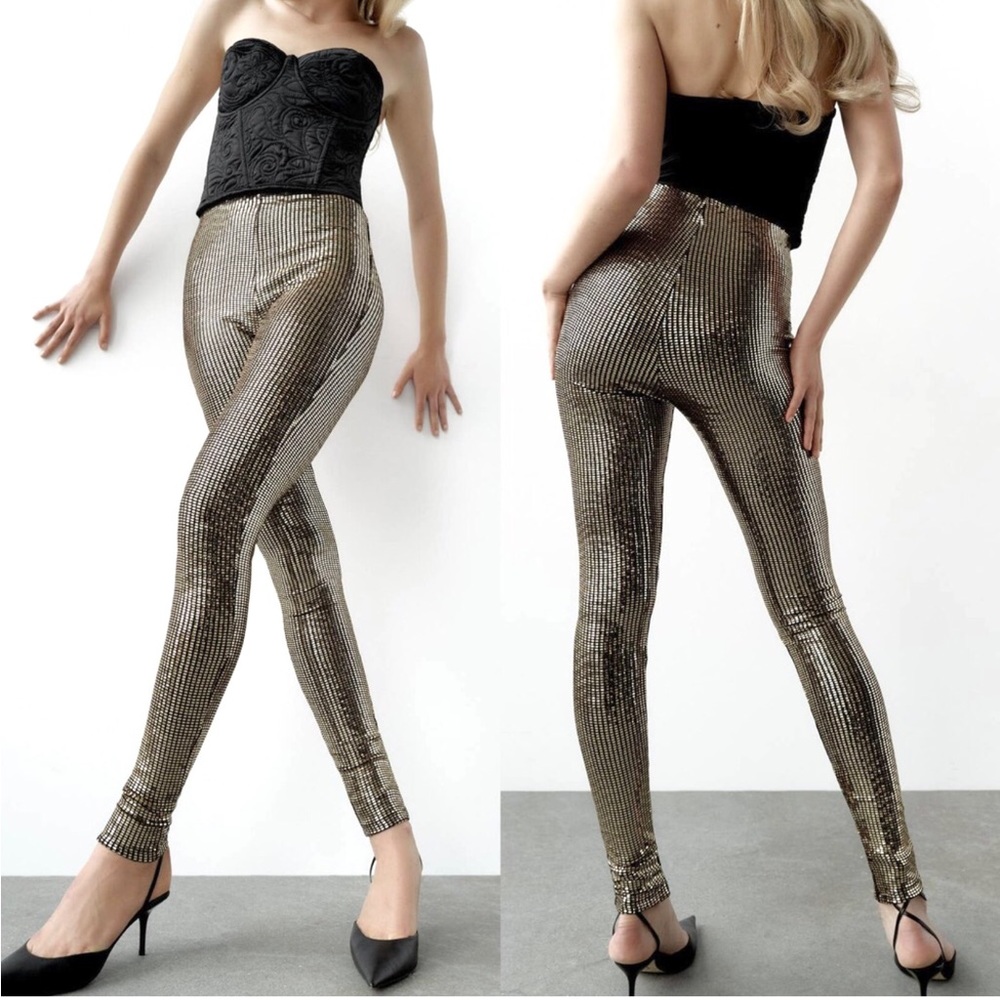 Zara Metallic Mirrored Sequin Leggings